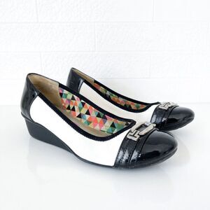 Anne Klein Sport Womens Colorblock Wedge Heel Durrell Pumps Black White Size 8M